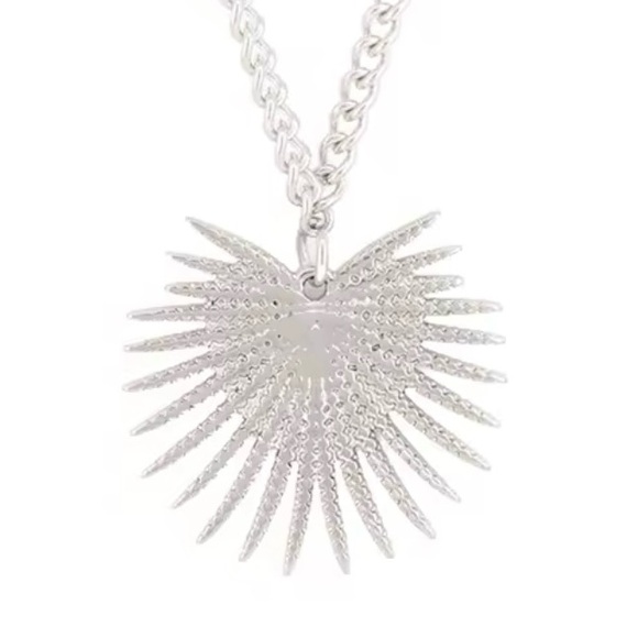 Zara “Radiance” Heart Sunburst Sunbeam Ray Regal Royal Statement Steel Necklace - Picture 1 of 7